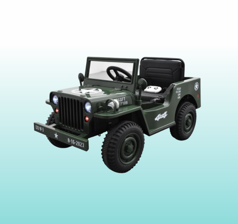 Jeep Willys 1 place 12 Volts noire, 4x4 électrique, 12V - 2 moteurs
