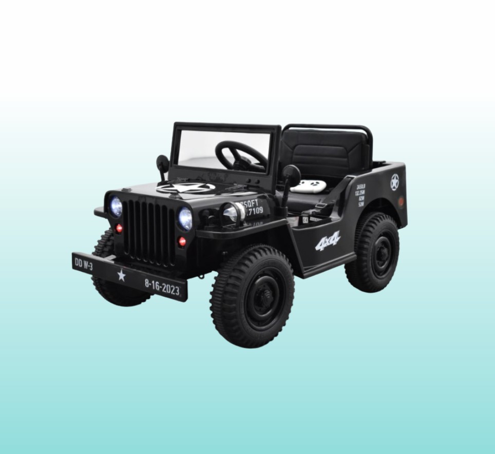 Jeep Willys 1 place 12 Volts noire, 4x4 électrique, 12V - 2 moteurs